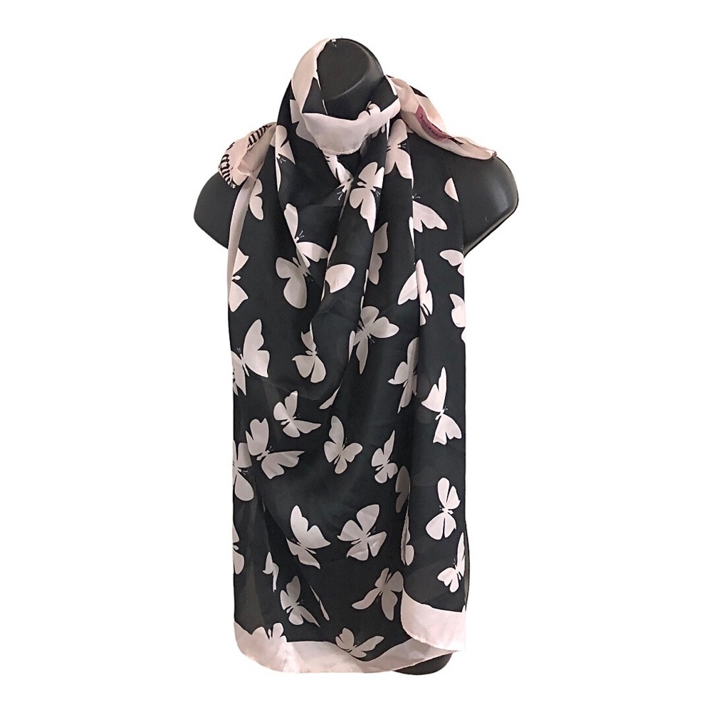 Juicy Couture blush black butterfly print scarf wrap shawl size 3.5’x3.5 new